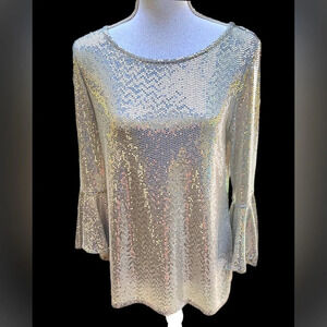 MSK Women's Mirror-Dot Bell-Sleeve Top Silver Size Medium. Excellent condition